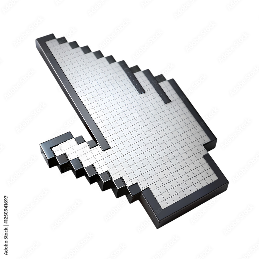 Poster metallic pixelated cursor hand digital pointer icon design 3d web grey on transparent background