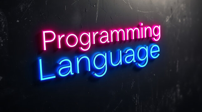 Programming Languages and High-Tech Development, coding, software development, neon sign, futuristic tech, programming concepts, JavaScript, Python, Java, C++, HTML, CSS, coding background.