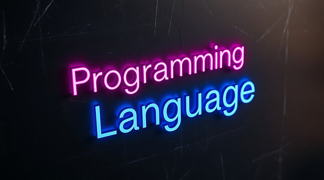 Programming Languages and High-Tech Development, coding, software development, neon sign, futuristic tech, programming concepts, JavaScript, Python, Java, C++, HTML, CSS, coding background.
