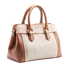 Elegant brown and beige leather handbag fashion accessory gold tote chic on transparent background