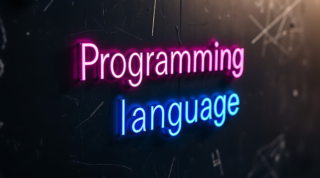 Programming Languages and High-Tech Development, coding, software development, neon sign, futuristic tech, programming concepts, JavaScript, Python, Java, C++, HTML, CSS, coding background.