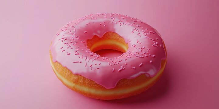 Delicious pink frosted donut with sprinkles on a pastel pink background - Powered by Adobe