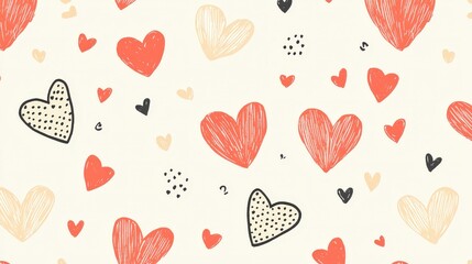 Colorful Hand-drawn Hearts on Light Background for Design Projects