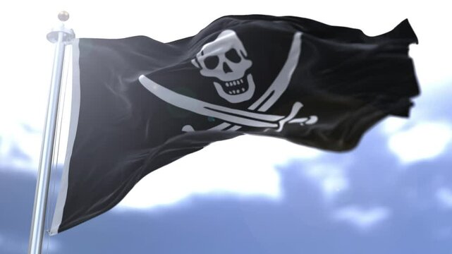 Pirate flag waving against the sky. High quality 4k footage