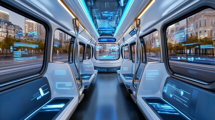 Obraz premium Futuristic Autonomous Vehicle Interior - Futuristic technology