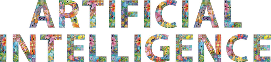 Words Artificial intelligence. Vector zentangle object for decoration