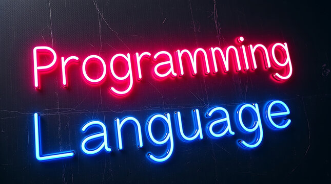Programming Languages and High-Tech Development, coding, software development, neon sign, futuristic tech, programming concepts, JavaScript, Python, Java, C++, HTML, CSS, coding background.
