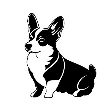recommend clip art: Black and white corgi dog illustration