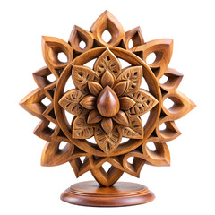 Intricate wooden lotus flower carving decorative ornament art zen sun home on transparent background
