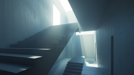Obraz premium Abstract Architectural Staircase: Light and Shadow in Modern Design