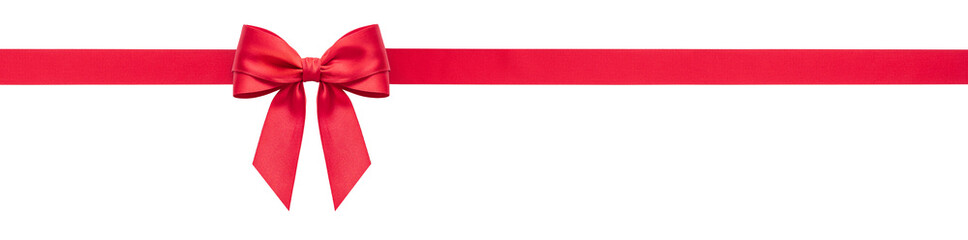 Closeup images luxurious tied red satin ribbon bow with fabric delicate texture for decoration gift card.not ai generated.