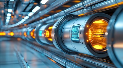 Futuristic Tech: Glowing Cylinders in Sci-Fi Factory - Cyberpunk ae.