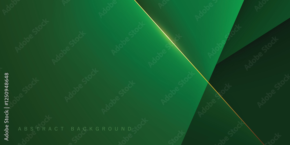 Wall mural green transparent dynamic line vector abstract background with shiny luxury gold effect