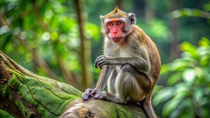 Obraz premium Captivating Monkey Sitting on a Tree Branch in Lush Green Jungle