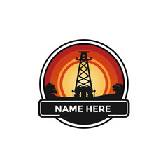 Oil Rig Logo Design | Vintage Petroleum Industry Badge | Drilling Tower Emblem 
