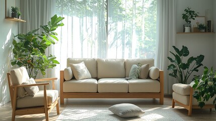 Modern Living Room Sofa With Plants And Natural Light