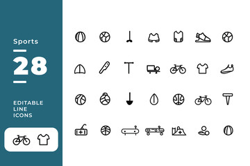 Thin Line Sports Icons – Balls, Cycling, Skateboard  More