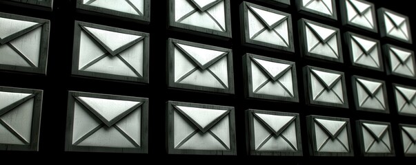 Many Silver Metal Envelopes Wall Background Digital Communication Concept
