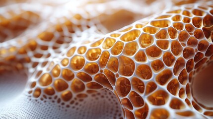 A three-dimensional golden geometric sculpture resembling a spherical structure made up of interconnected hexagons and pentagons,