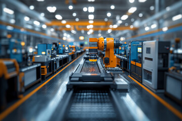 Robotic arm in a modern factory. A robotic arm operating on a production line in a modern factory.