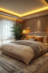 Fototapeta premium Modern Bedroom Interior Design With Wooden Accents