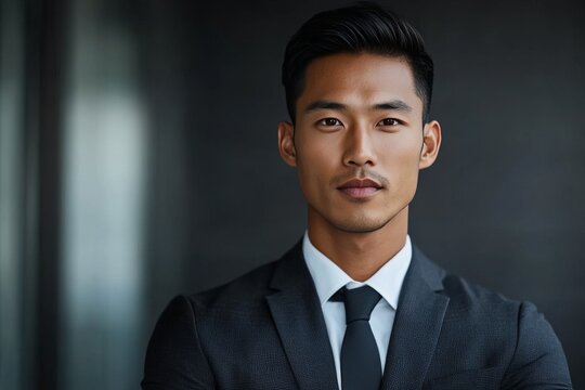 Confident young man in a suit poses against a modern urban backdrop during daylight