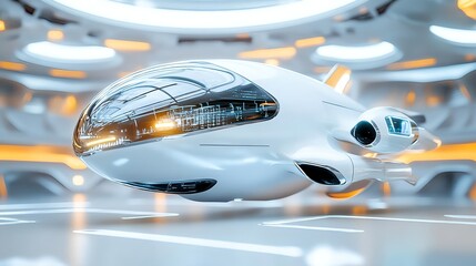 Futuristic Flying Car, White Electric Vehicle - Futuristic Technology