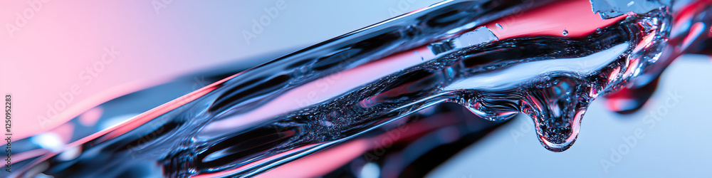 Poster close-up photograph of translucent icicle structure with dripping formations