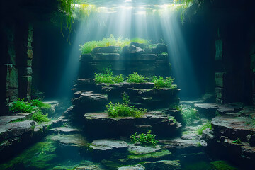 Obraz premium Ancient Ruined Temple Illuminated By Sunlight