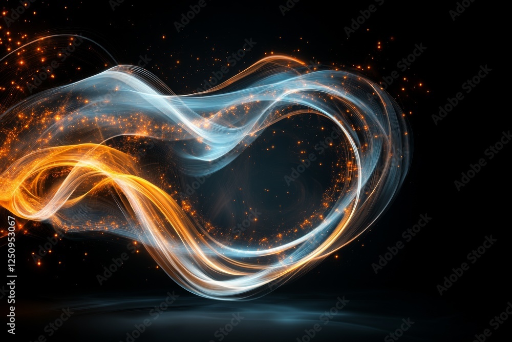 Aufkleber dynamic swirl of blue and orange light with sparkling elements on a dark background