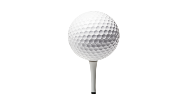 Close up of a Golf Ball on a Tee Perfect for Sports and Leisure Themes in Marketing and Design Projects