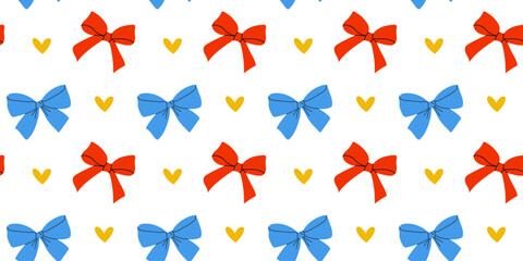 A Colorful Bow Pattern featuring Hearts adorning a White Background for a festive touch