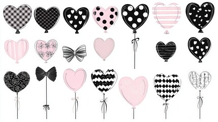 Decorative Heart Balloons in Black and Pink for Celebrations