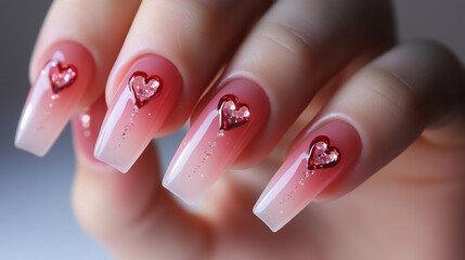 Romantic heart-themed nail art