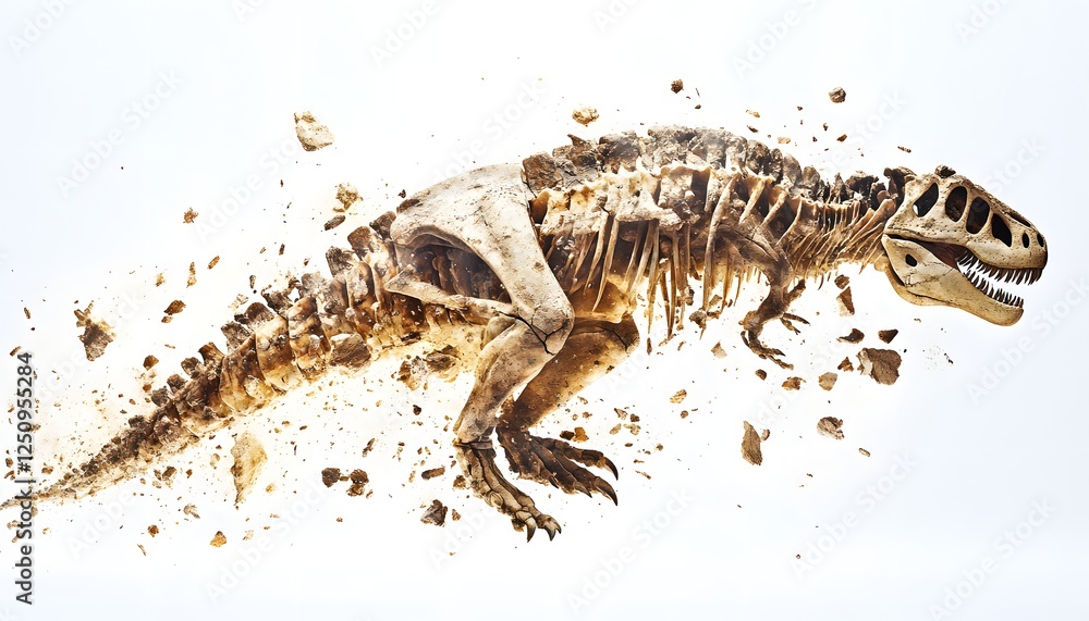 Poster disintegrating dinosaur fossil skeleton deconstructing