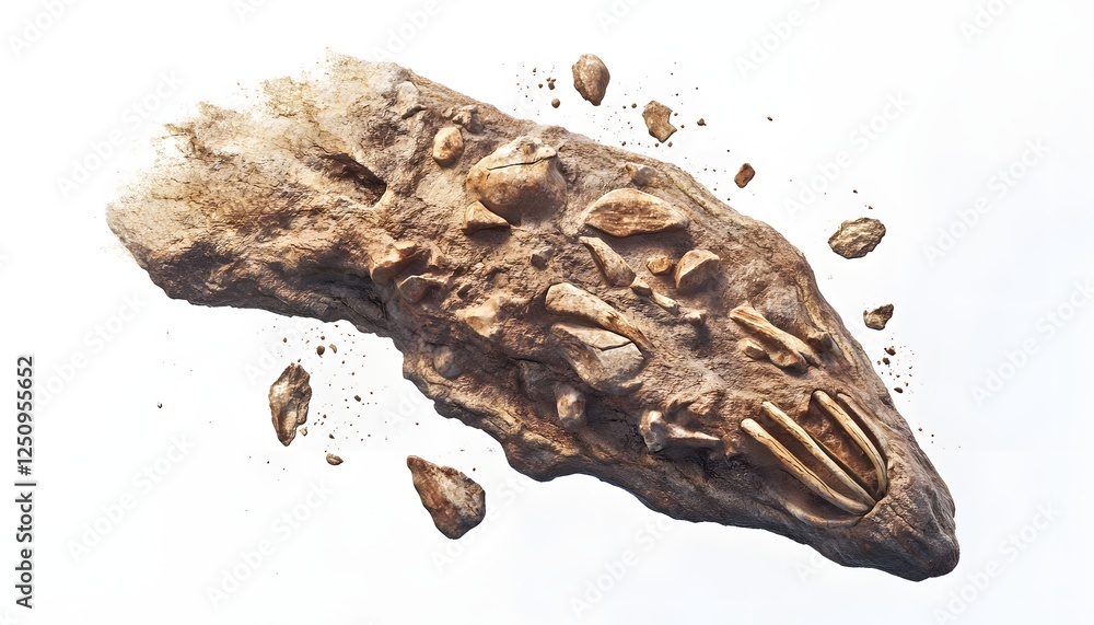 Aufkleber fossilized skull embedded in rock matrix fragments