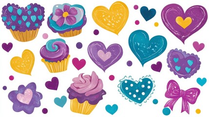 Colorful Hearts and Cupcakes Pattern for Celebratory Designs