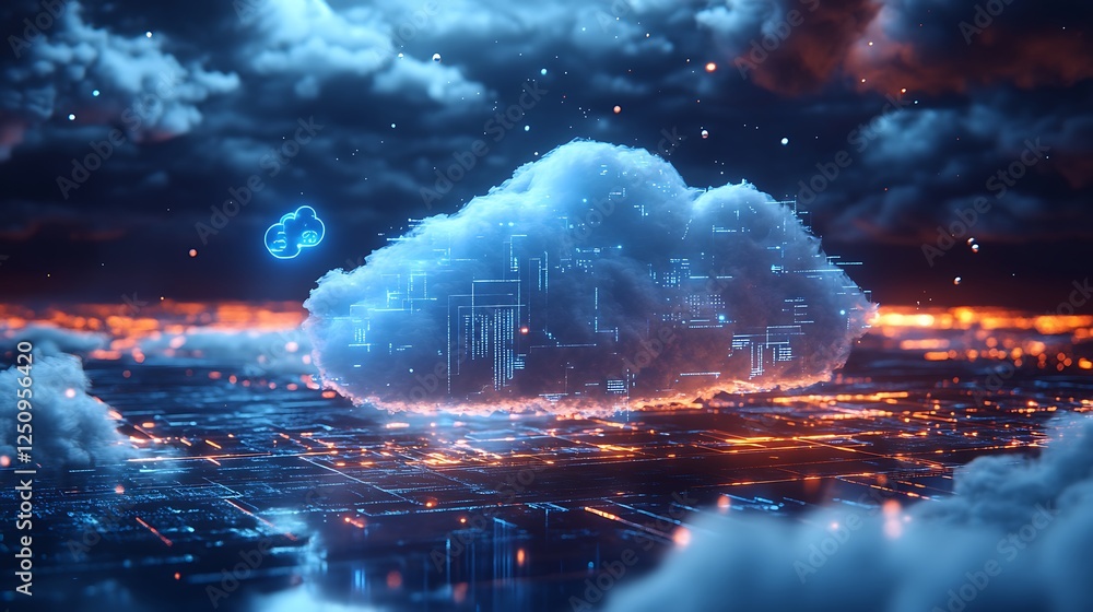 Poster a cloud technology background with digital data connection