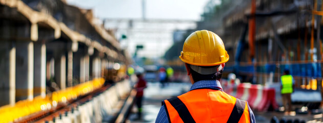 Civil engineering road construction project oversight urban infrastructure worker safety active worksite ground level view engineering innovation