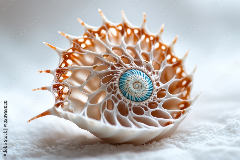 Poster beautifully intricate shell showcasing natural patterns and colors on a soft background