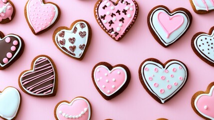 Fototapeta premium Delicious Heart-Shaped Cookies with Colorful Icing Decorations