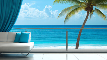 Relaxing beach view from a modern lounge coastal paradise interior design sunlit atmosphere tranquil escape