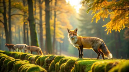 Majestic Fox Standing Amidst Lush Greenery in Tranquil Forest