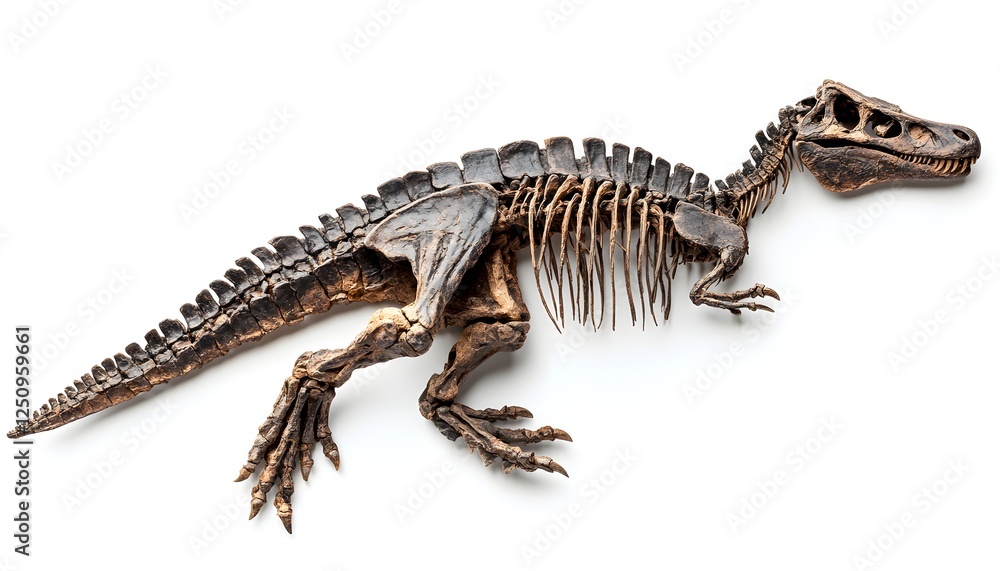 Poster complete dinosaur fossil skeleton displayed on white background
