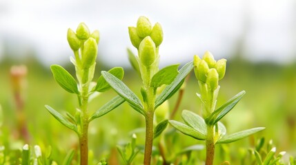 Obraz premium Fresh Green Plant Buds Growing in Lush Natural Environment