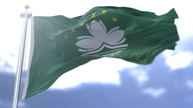 Macau flag waving against the sky. High quality 4k footage