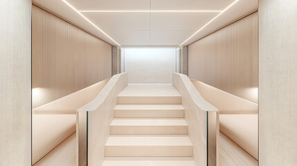 Obraz premium Modern architectural staircase design contemporary building interior photography sleek environment eye-level viewpoint