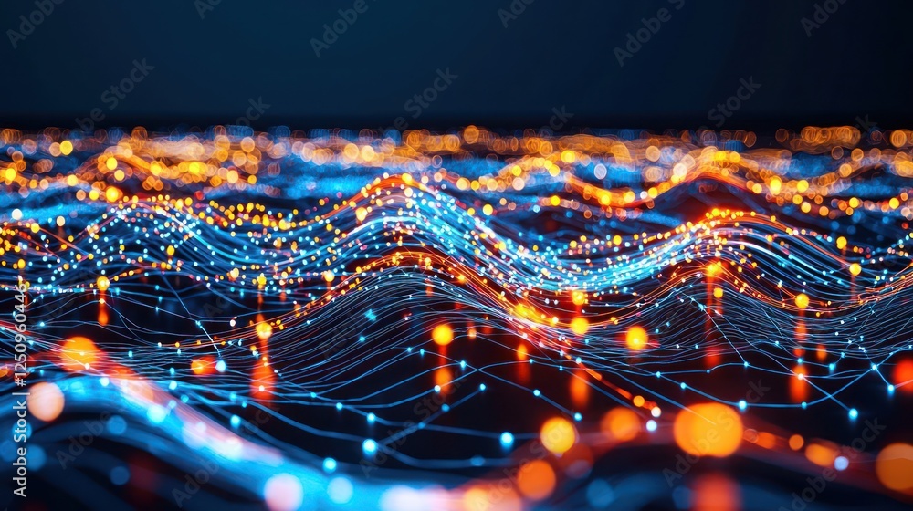 Poster abstract data visualization with glowing lines