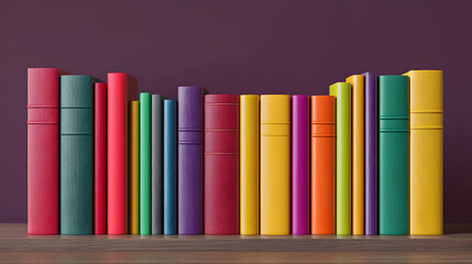 Colorful Books Arranged on Wooden Shelf