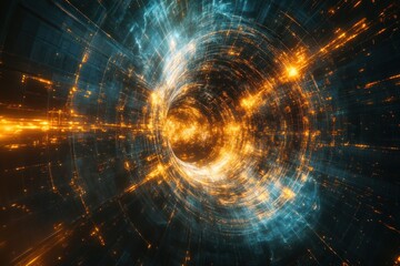 Obraz premium Futuristic digital tunnel swirling, energy flows, abstract background, website design